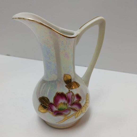 Vintage Pearlescent Porcelain Hand Painted Lusterware Pitcher 5" Japan - Picture 1 of 6